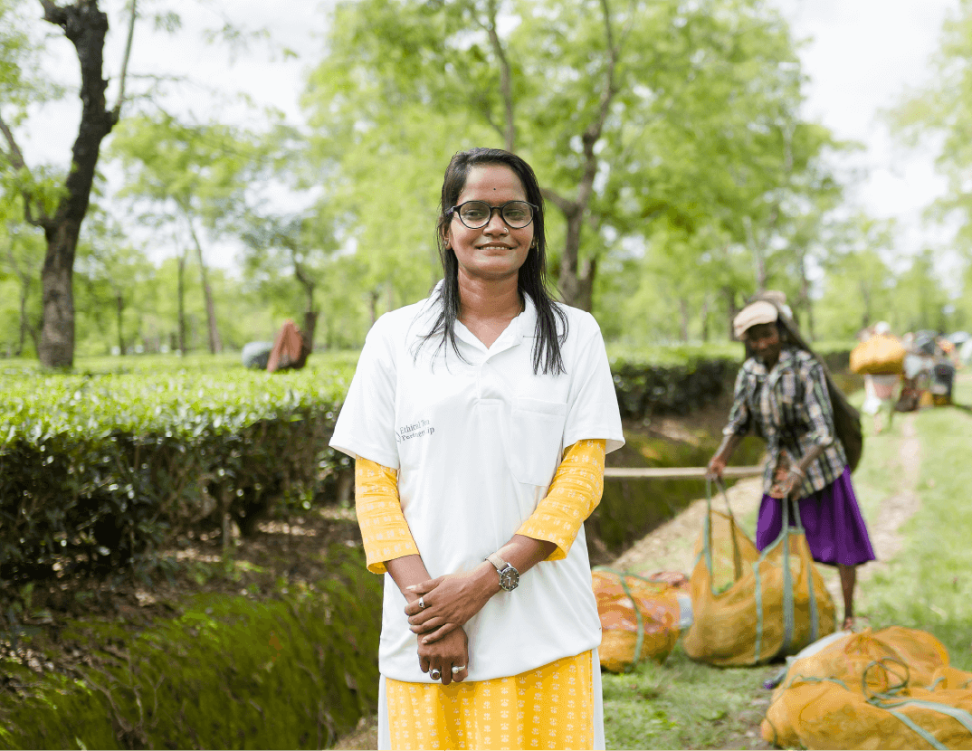 Manjula Kahar, ETP's PCEP Community Mobiliser and a Community Develop Forum member for Moran Tea Estate, Assam, India. Image: Copac Media/ETP